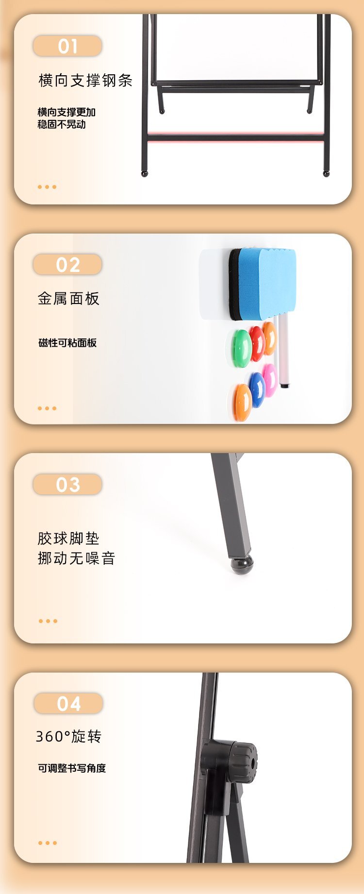 M98辦公教學(xué)A型可折疊磁吸雙面落地支架白板細節(jié)展示